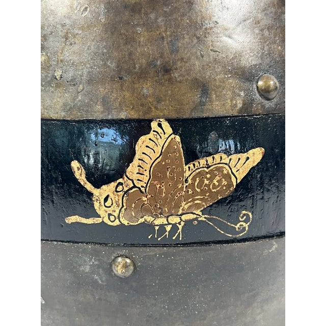 Wood Certified Antique Chinese Elm & Fir Wooden Rice Measuring Container / Bucket Anhui Province With Gold Butterflies and Moths, Qing Dynasty For Sale - Image 7 of 11