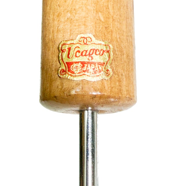 Fantastic vintage 1950s Ucago barbecue tool set featuring whimsical hand-painted chef handles and original wall mount...