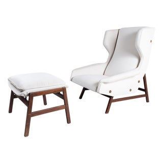 Mod. 877 Armchair and Pouf by Gianfranco Frattini for Cassina, 1959, Set of 2 For Sale