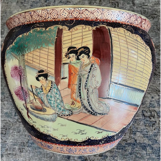 Japanese Vintage Large Oriental Fishbowl Urn For Sale - Image 3 of 11