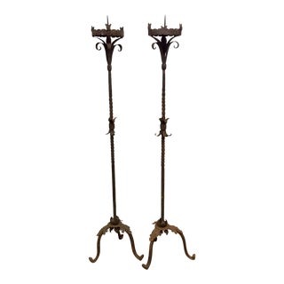 Misner Era Forged Iron Torcheres - a Pair For Sale