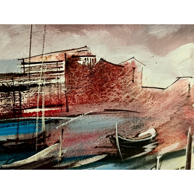 Executed with confident, sweeping brushwork and a textured palette, this original painting captures a brooding, moody...