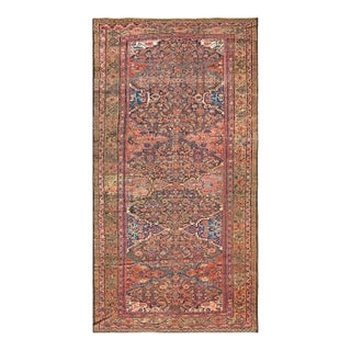 1900s Brown Medallion Antique W. Persian Kurdish Gallery Rug 6'4" X 12'3" Handknotted Wool Carpet For Sale
