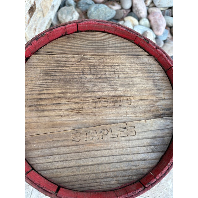 Antique Nail Keg Cask Barrel Painted Red With Twisted Metal Wire Bands For Sale - Image 11 of 12