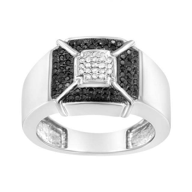 Contemporary .925 Sterling Silver 3/8 Cttw Composite Enhanced Black and White Diamond Men's Band Ring (H-I, I2-I3) - Size 9 For Sale - Image 3 of 6