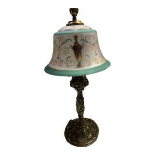 1930s Art Deco Signed Pairpoint Reverse Painted Lamp W/Bronze Base For Sale