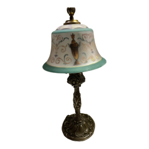 1930s Art Deco Signed Pairpoint Reverse Painted Lamp W/Bronze Base