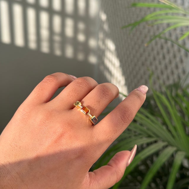 Not Yet Made - Made To Order 1.92ct Emerald Cut Multi Sapphire & Diamond Three Stone Ring in 14k Yellow Gold Size 5.5 For Sale - Image 5 of 15