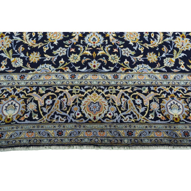 Beige Hand-Knotted Kashan Rug with Dark Blue with Floral Patterns For Sale - Image 8 of 13