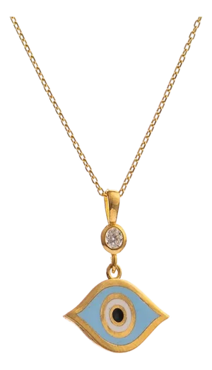 Celestial Protection Light Blue Evil Eye Gold Necklace