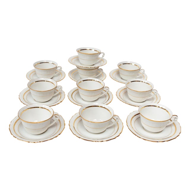 French Porcelain Tea or Coffee Cups and Saucers, Set of 20 For Sale