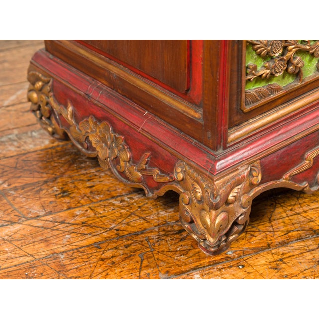 Wood 19th Century Polychrome Three-Drawer Chest from Madura with Carved Floral Motifs For Sale - Image 7 of 13