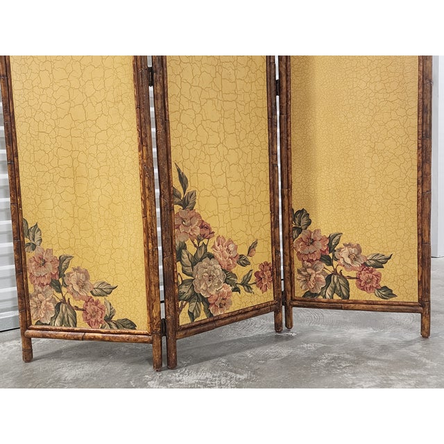 Wood Vintage Tortoise Bamboo 3-Fold Screen Room Devider For Sale - Image 7 of 12