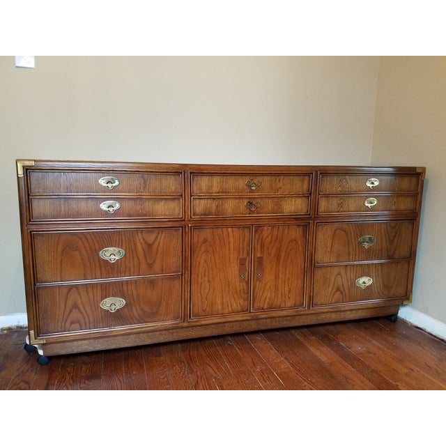 1960s Lexington Mid Century Campaign 9 Drawer Dresser With Mirror