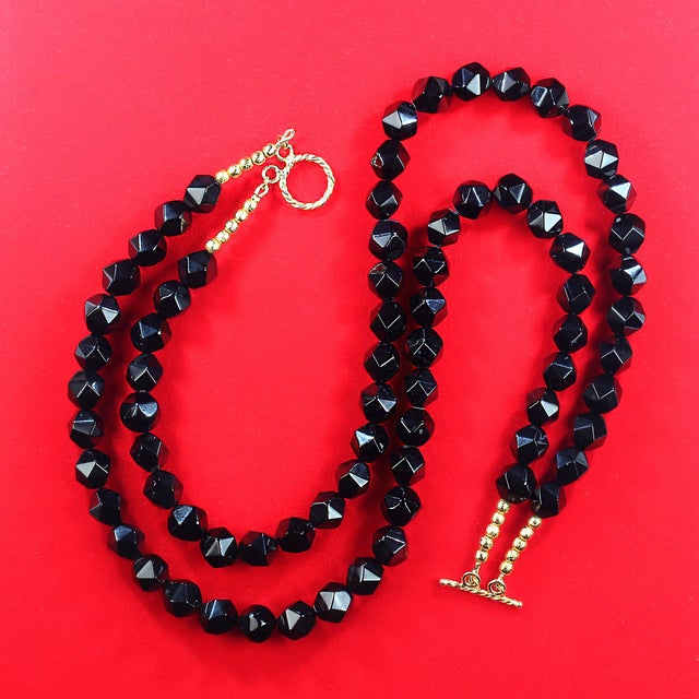 Traditional Elegant 17-Inch Two-Strand Black Agate Necklace by Aria Jewelry For Sale - Image 3 of 4
