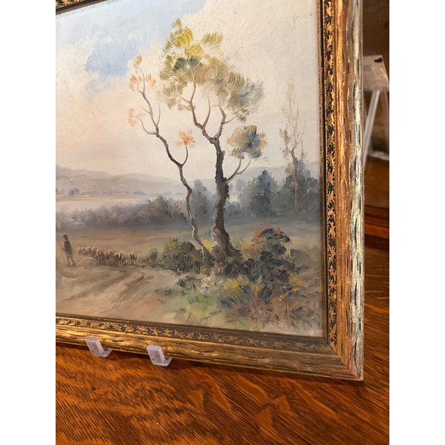Wood Early 1900s Oil Painting of French Countryside by Eugene La Foret For Sale - Image 7 of 15