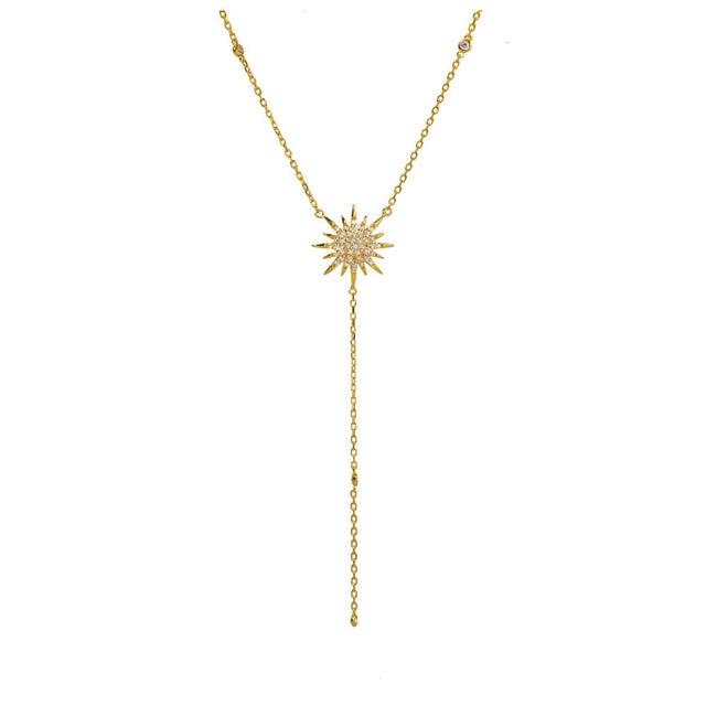 Contemporary Diamond & Gold Sun Pendant Fashion Design Necklace For Sale - Image 3 of 7