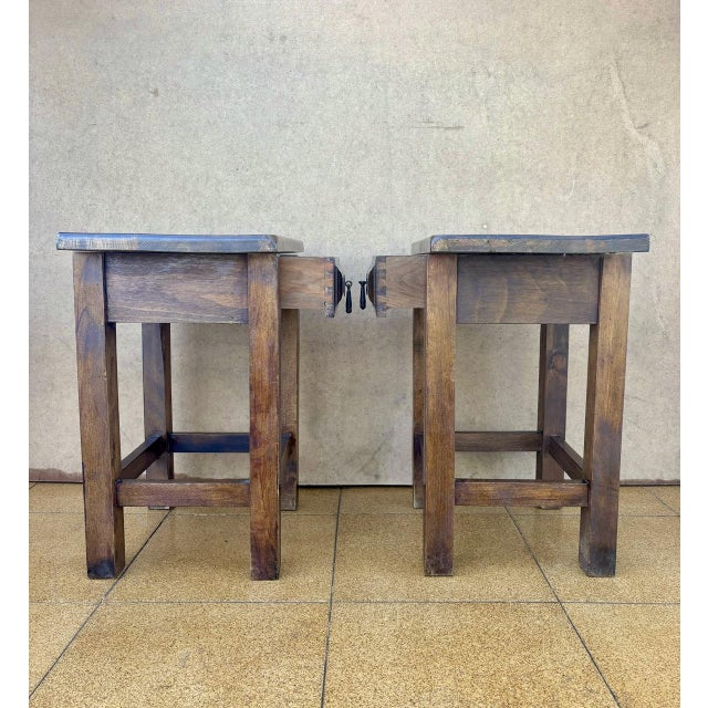 Spanish Chestnut Nightstands with Drawers, 1910, Set of 2 For Sale - Image 6 of 9