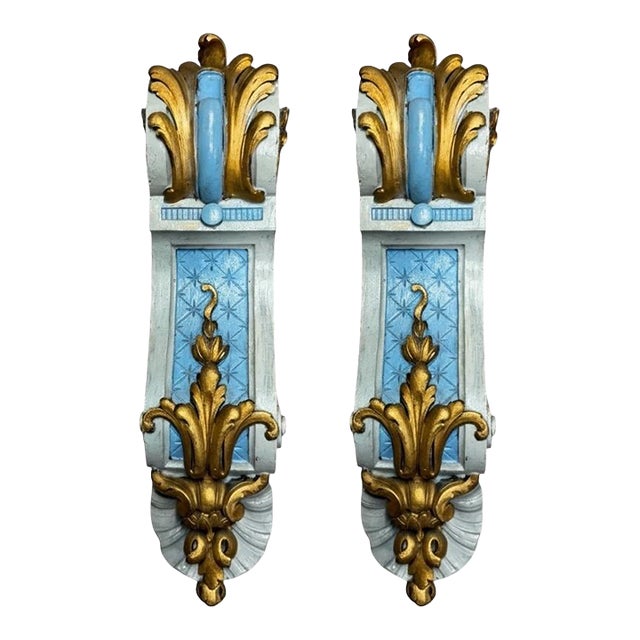 19th-C. French Louis XVI Style Victorian Era Giltwood & Painted Wall Brackets / Corbels - Pair For Sale