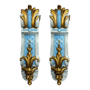 19th-C. French Louis XVI Style Victorian Era Giltwood & Painted Wall Brackets / Corbels - Pair