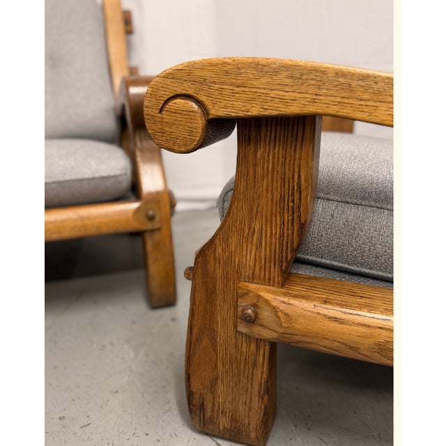 Mid-Century Brutalist French Oak Armchairs, 1920s, Set of 2 For Sale - Image 6 of 9
