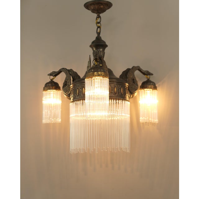 Art Nouveau Burnished Brass Chandelier, Vienna, 1910s For Sale - Image 3 of 8