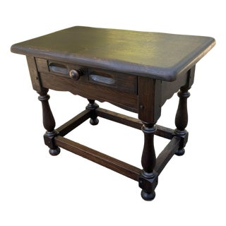 Antique Hand Hewn Side Table With Drawer and Pegged Construction For Sale