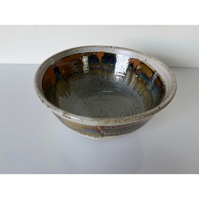 1980’s Vintage Organic – Hand Thrown Drip Glaze Stoneware Studio Pottery Bowl – Unsigned For Sale - Image 11 of 12
