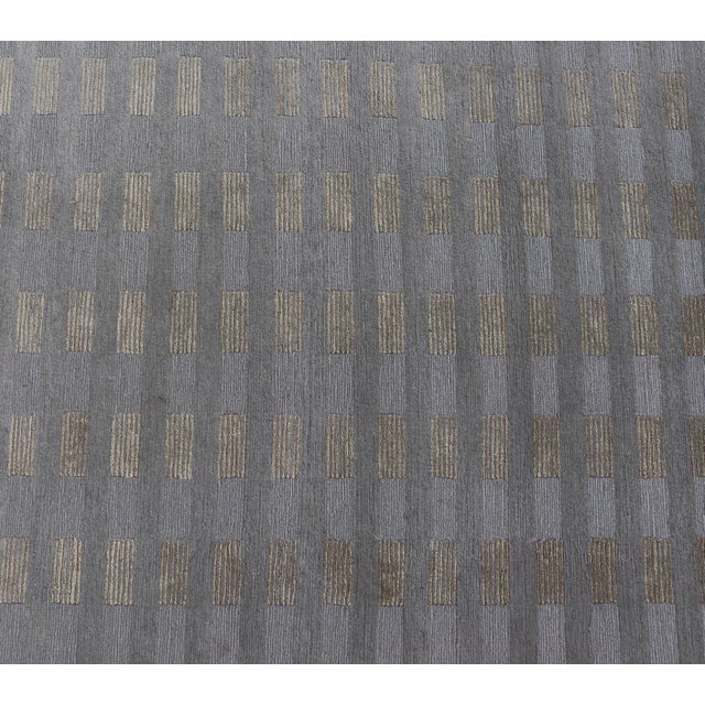 Khaki Large Modern Tibetan Wool and Silk Rug in Neutral Earth Tones 10'0" X 15'0" For Sale - Image 8 of 12