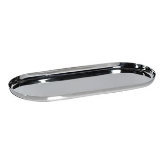 Perpignan Versatile Oblong Polished Steel Tray, Large, Nickel For Sale