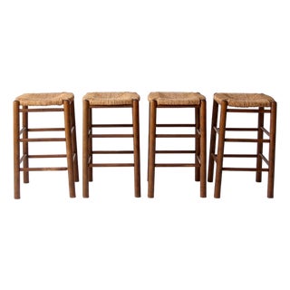 Mid-Century Rush Seat Stools Set of 4 For Sale