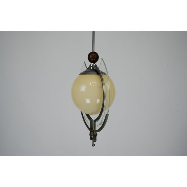 Art Deco Italian Pendant Light with Etched Glass and Amber Globe, 1930s For Sale - Image 13 of 17