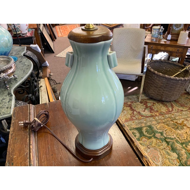 20th Century Reed and Barton Celedon Ceramic Lamp For Sale - Image 10 of 12