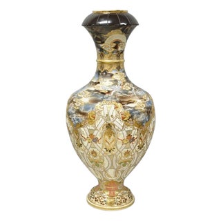 Vintage 30" Japanese Royal Satsuma Hand Painted Porcelain Oriental Dragon Vase For Sale
