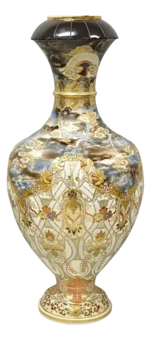Vintage 30" Japanese Royal Satsuma Hand Painted Porcelain Oriental Dragon Vase