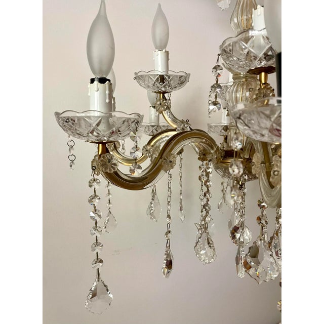 Transparent Vintage Maria Theresa 12 Arm Crystal and Glass Chandelier For Sale - Image 8 of 11