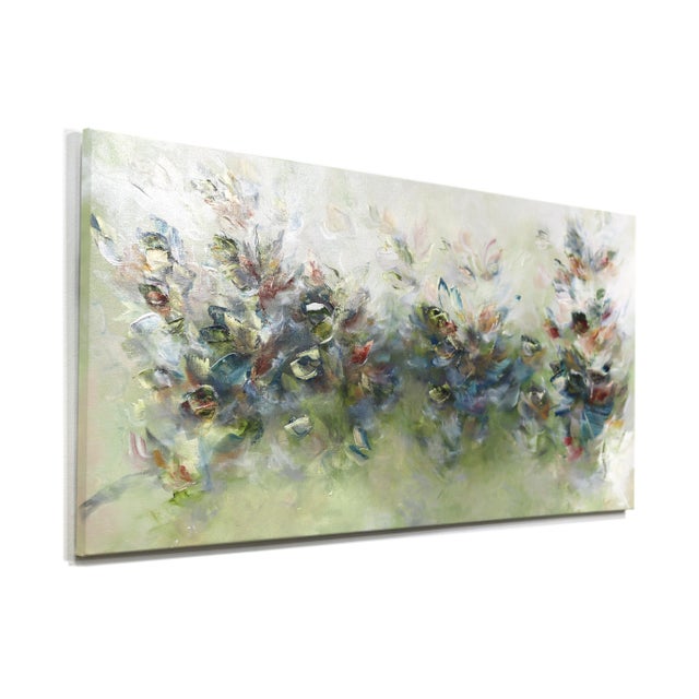 Freedom in Nature - Large Abstract Green Tone Textural Floral Acrylic Painting Original Artwork by Ve Boisvert For Sale In Los Angeles - Image 6 of 9