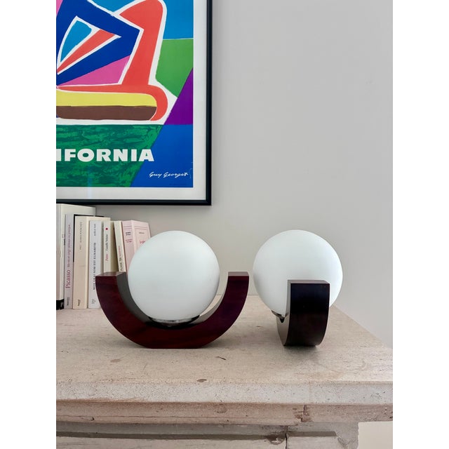 Wall Lights in Wood and Opaline Glass, 1970s, Set of 2 For Sale - Image 3 of 10