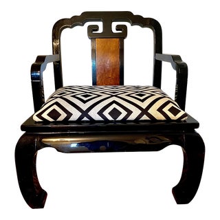 1980’s Ming Style Chair by Schnadig W/ David Hicks Fabric For Sale