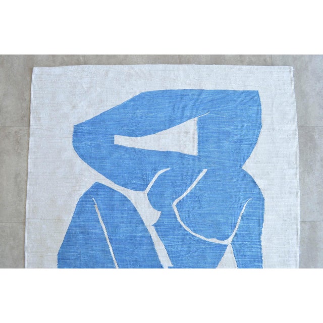 Royal Blue Henri Matisse - Blue Nude 3 - Inspired Silk Hand Woven Flat Weave Area - Wall Rug 4′8″ × 6′10″ For Sale - Image 8 of 12