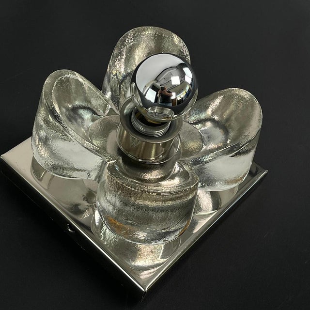 Wall or ceiling lamp made of ice glass by simon & schelle, sische model 88159, 1960s. This designer lamp is a true classic...