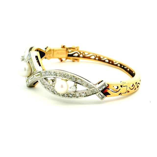 Vintage French Diamond and Pearl Bracelet, 14k Gold & Platinum, Circa 1950s For Sale - Image 9 of 15