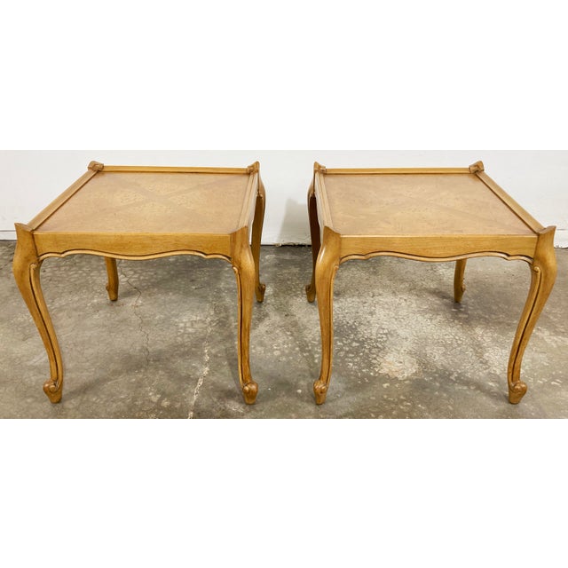 French Provincial Vintage French Provincial Tables With Burlwood Inlay, a Pair For Sale - Image 3 of 10
