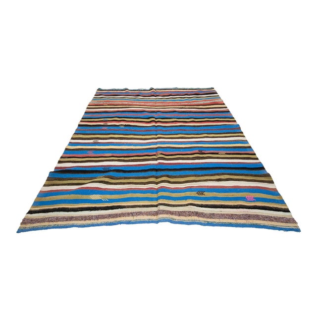 Handwoven vintage modern kilim rug from Adana Region of Turkey. Approximately 50-60 years old. In very good condition.