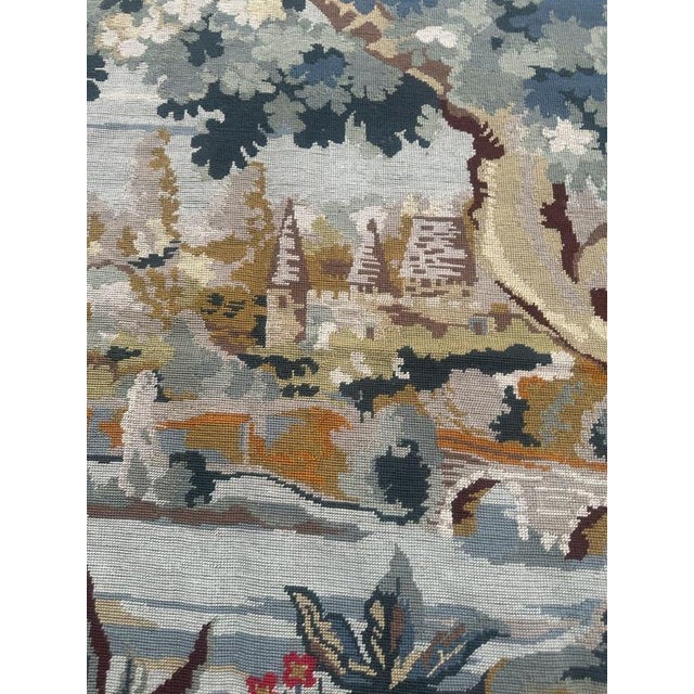 Vintage French Needlepoint Tapestry with Landscape Motif in the style of Aubusson, 1960s For Sale - Image 9 of 18