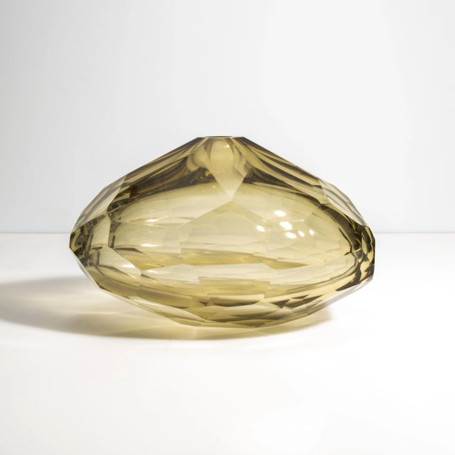Hand Blown Murano Wide Taper Vase in Olive For Sale - Image 4 of 9