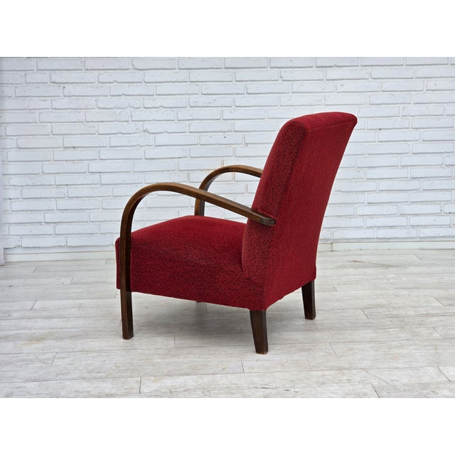 Art Deco Danish Armchair in Red Furniture Wool and Beech Wood, 1950s For Sale - Image 10 of 18