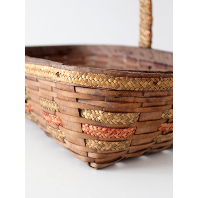 Wood Vintage Woven Gathering Basket For Sale - Image 7 of 14