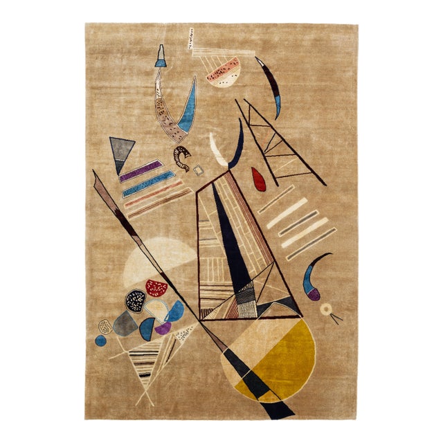 French Mid 20th Century Artistic Wool Rug Design After Kandinsky 6’7" X 9’11" For Sale