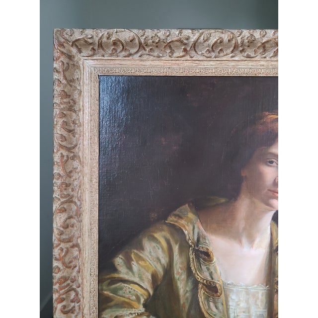 Carol Aus Antique 1910s Oil Painting Portrait of a Lady For Sale - Image 11 of 18